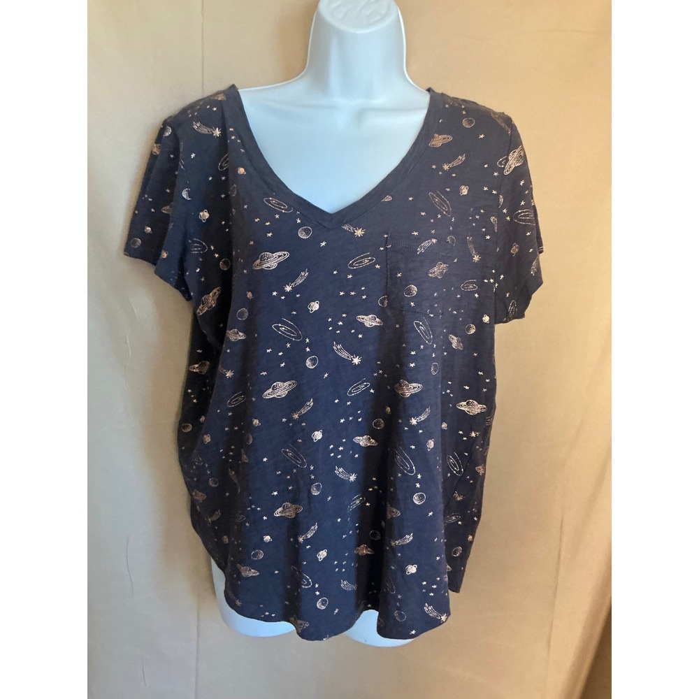 Torrid T-Shirt Womens 0 Gray Excellent Rose Gold Metallic Celestial Galaxy Tee